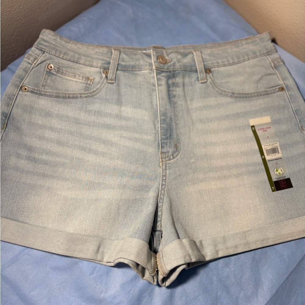 Blue Jean Shorts Light Wash Cuffed Hem super high rise mom - Picture 12 of 15